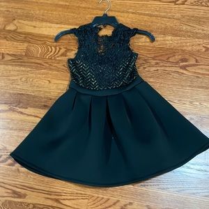 Girls black with lace and gold accents holiday dress size 8